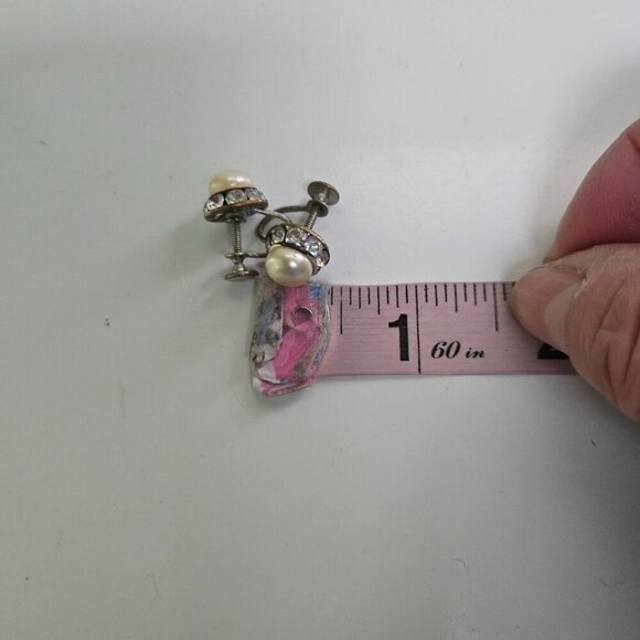 Vintage Pearl Rhinestone Screw Back Mid Century Earrings .25" - Picture 5 of 5